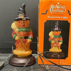Vintage Old World Christmas Halloween Scarecrow Light - Merck Family w witch hat